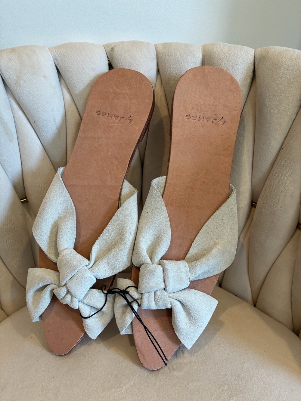 Knotted Bow Slide Sandals in Cream - Women